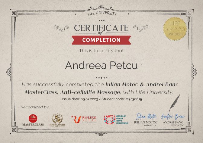 Certificat curs Masaj anticelulitic